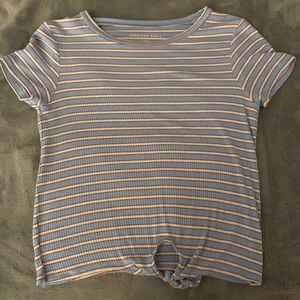 Blue Striped top from Tj Maxx with cut at bottom.